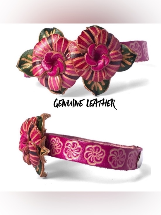 Private Label Jewelry - New Genuine Leather Handmade Handcrafted Flower Snap Bracelet